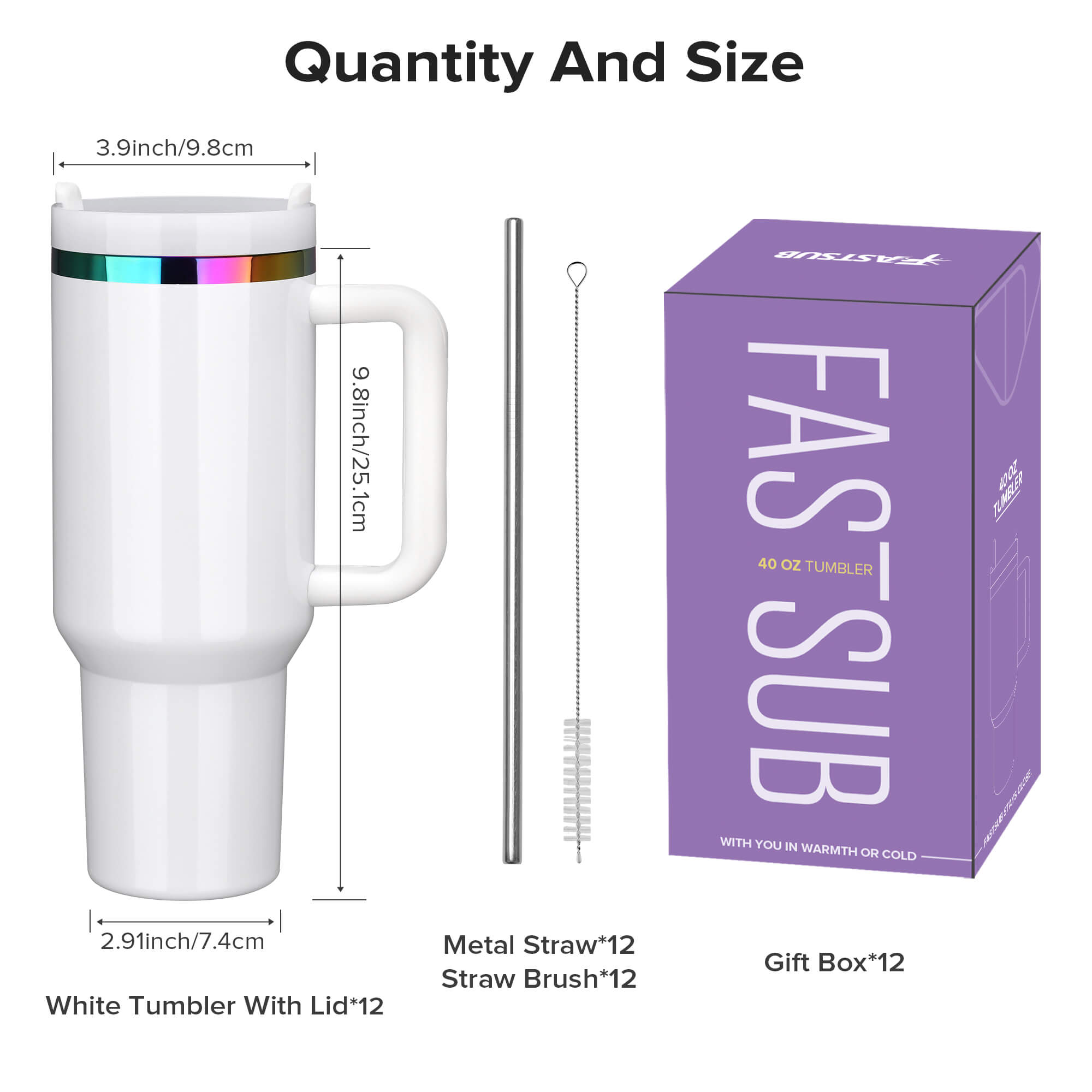 40 oz Glossy Coated Tumbler - White | 12 Pack - FASTSUB