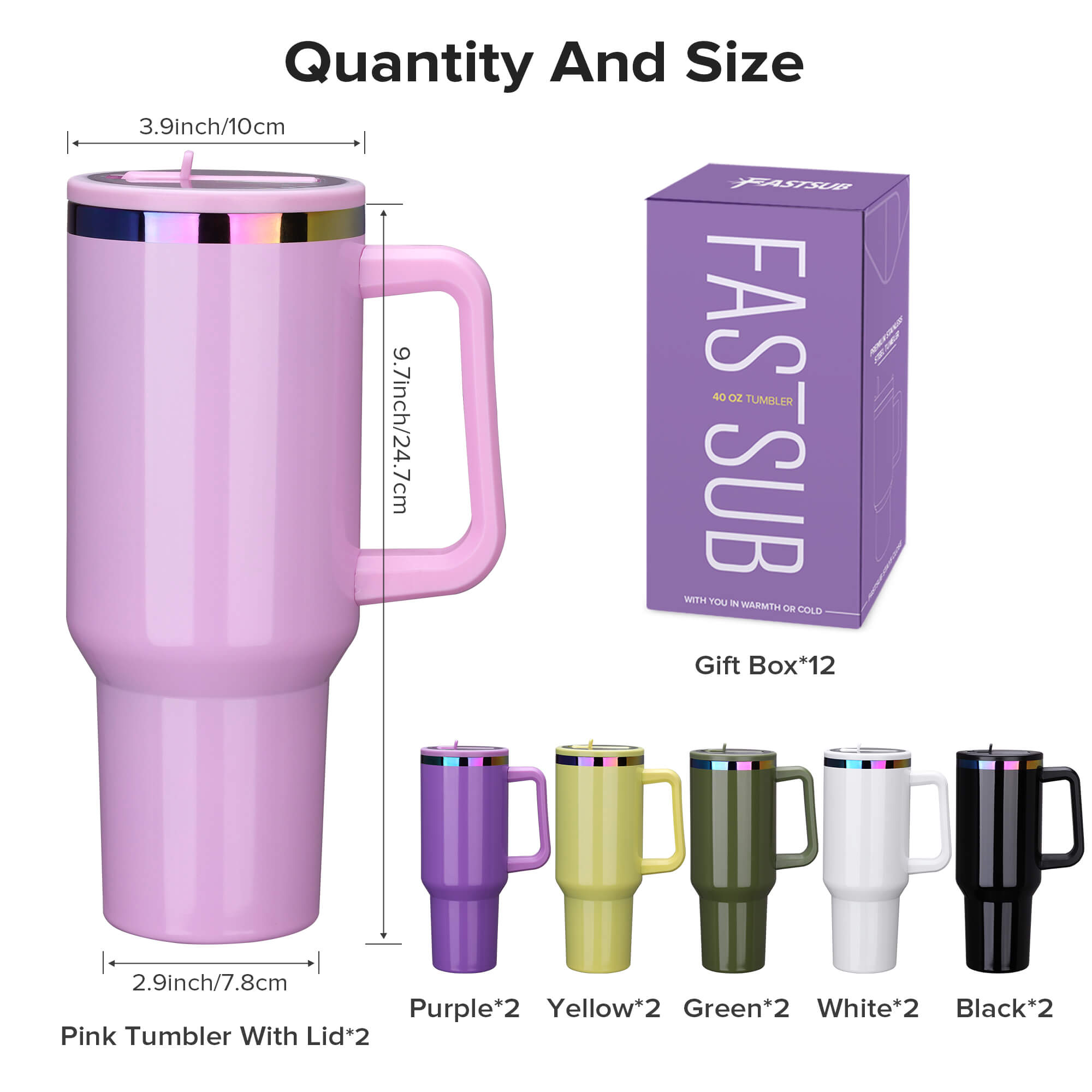 40 oz Glossy Coated Tumbler with Flip Straw - Mixed Color | 12 Pack - FASTSUB