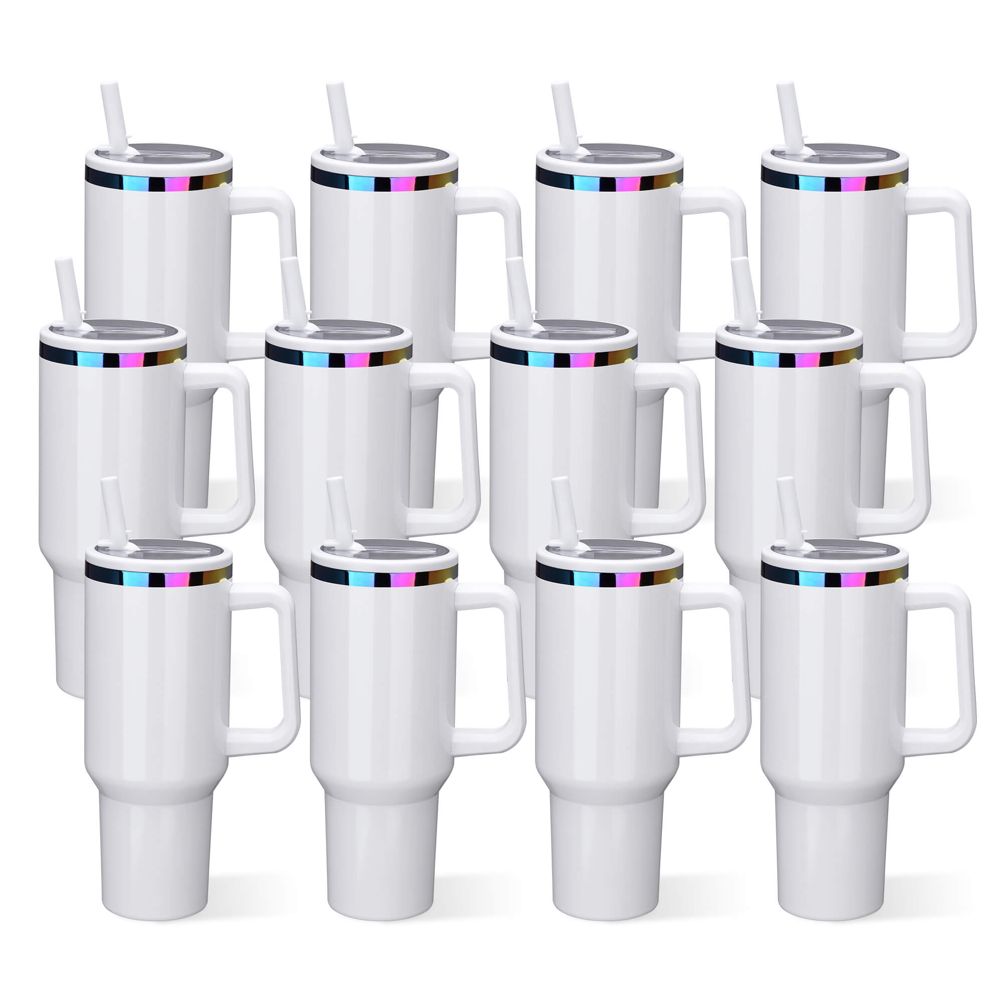 40 oz Glossy Coated Tumbler with Flip Straw - White | 12 Pack - FASTSUB