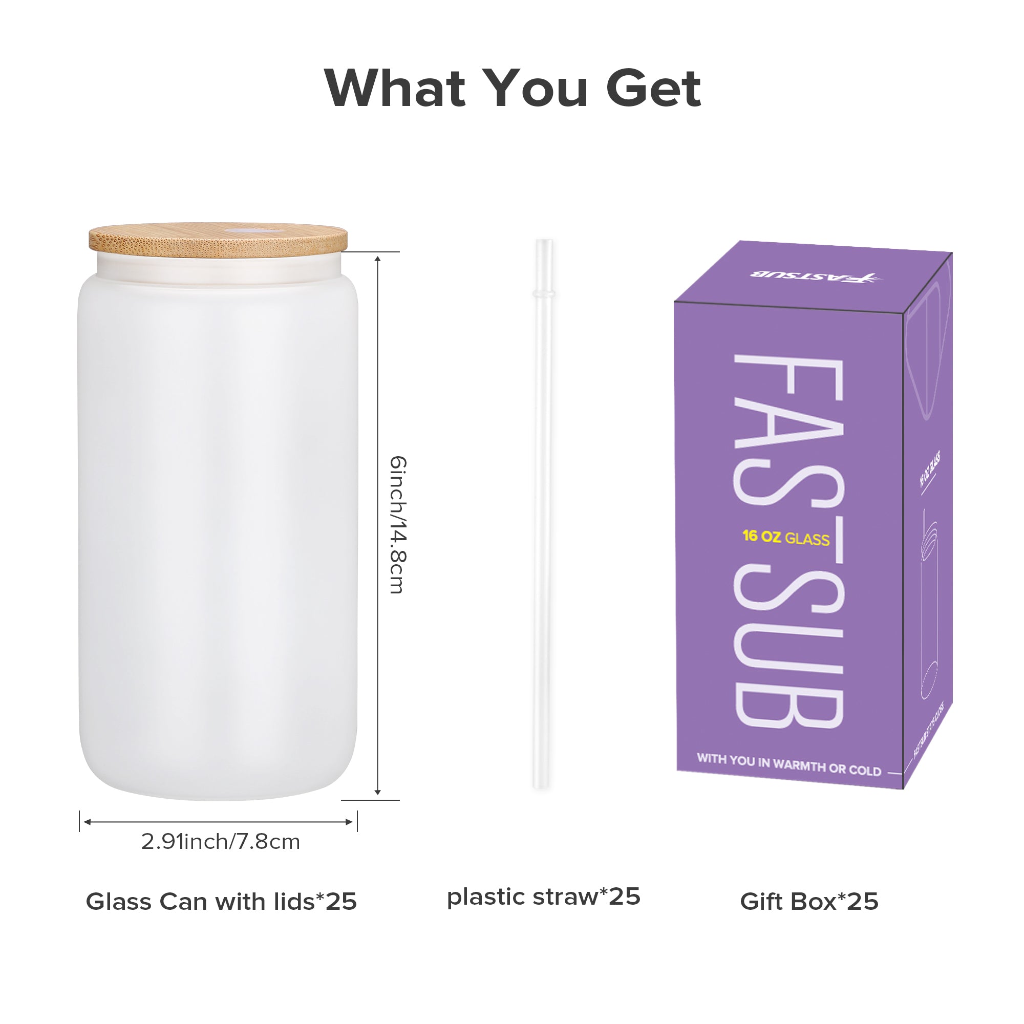 16 oz Frosted Sublimation Glass Cup | 25 Pack - FASTSUB