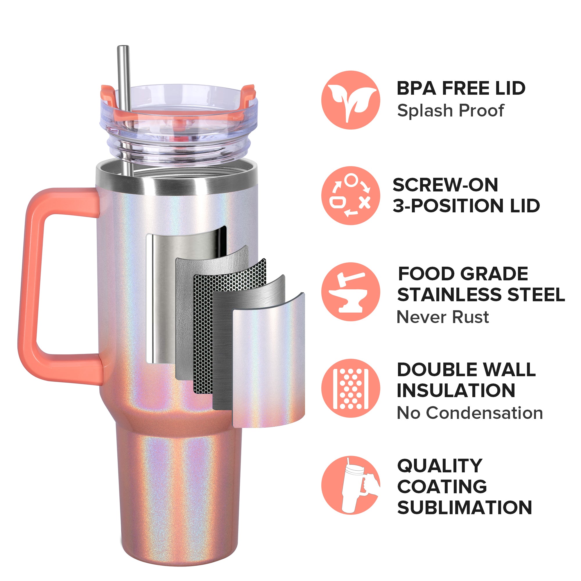 40 oz Sublimation Holographic Color Tumbler | 12 Pack