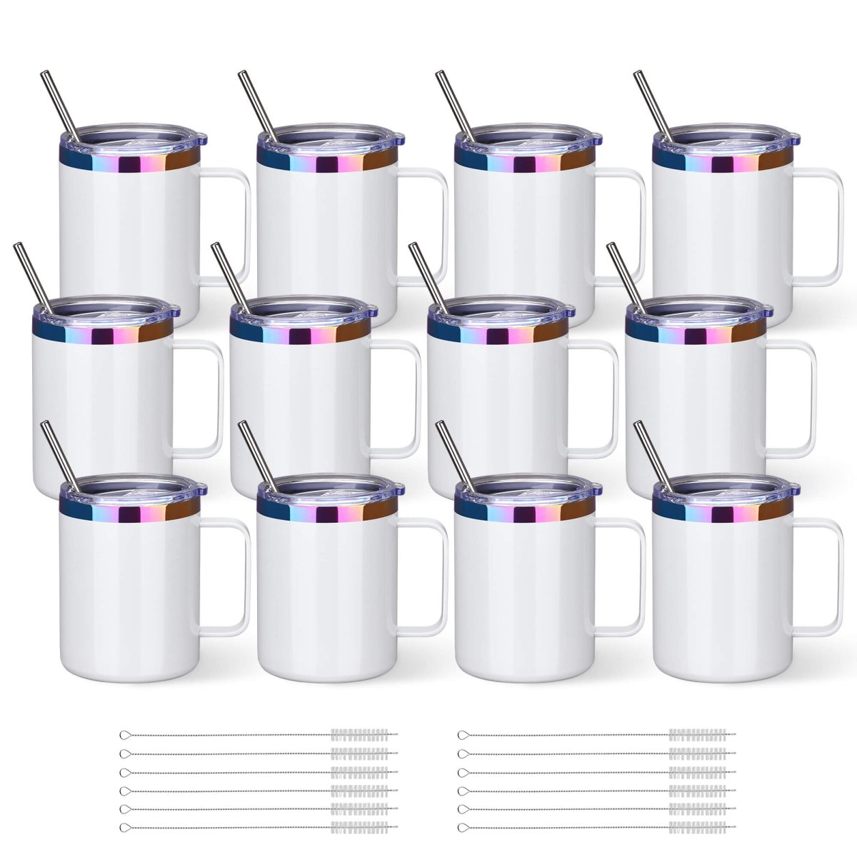 12 oz Rainbow Plated Mug White - 12 Pack - FASTSUB