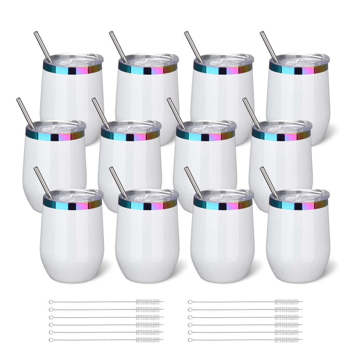 12 oz Rainbow Plated Tumbler White - 12 Pack - FASTSUB