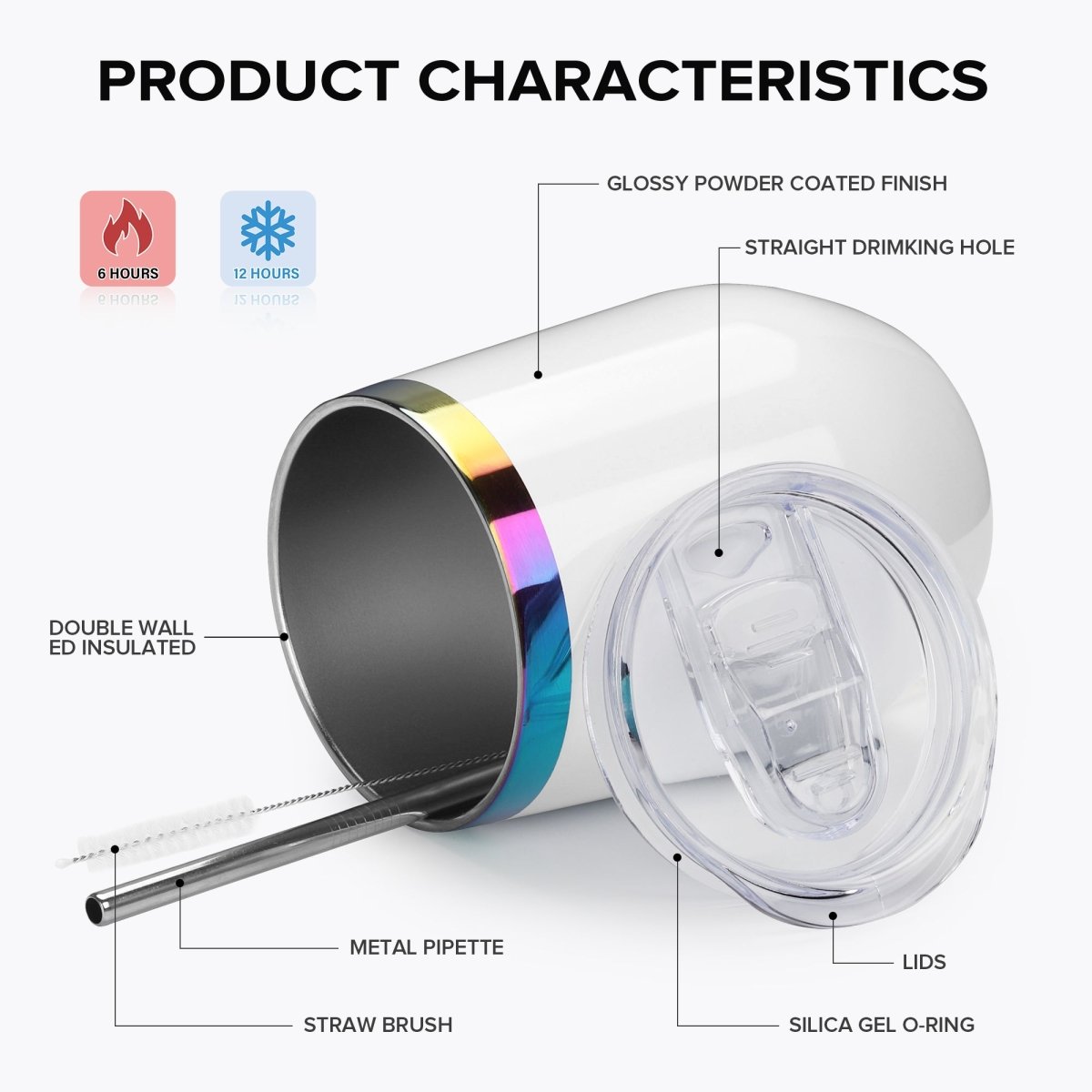 12 oz Rainbow Plated Tumbler White - 12 Pack - FASTSUB