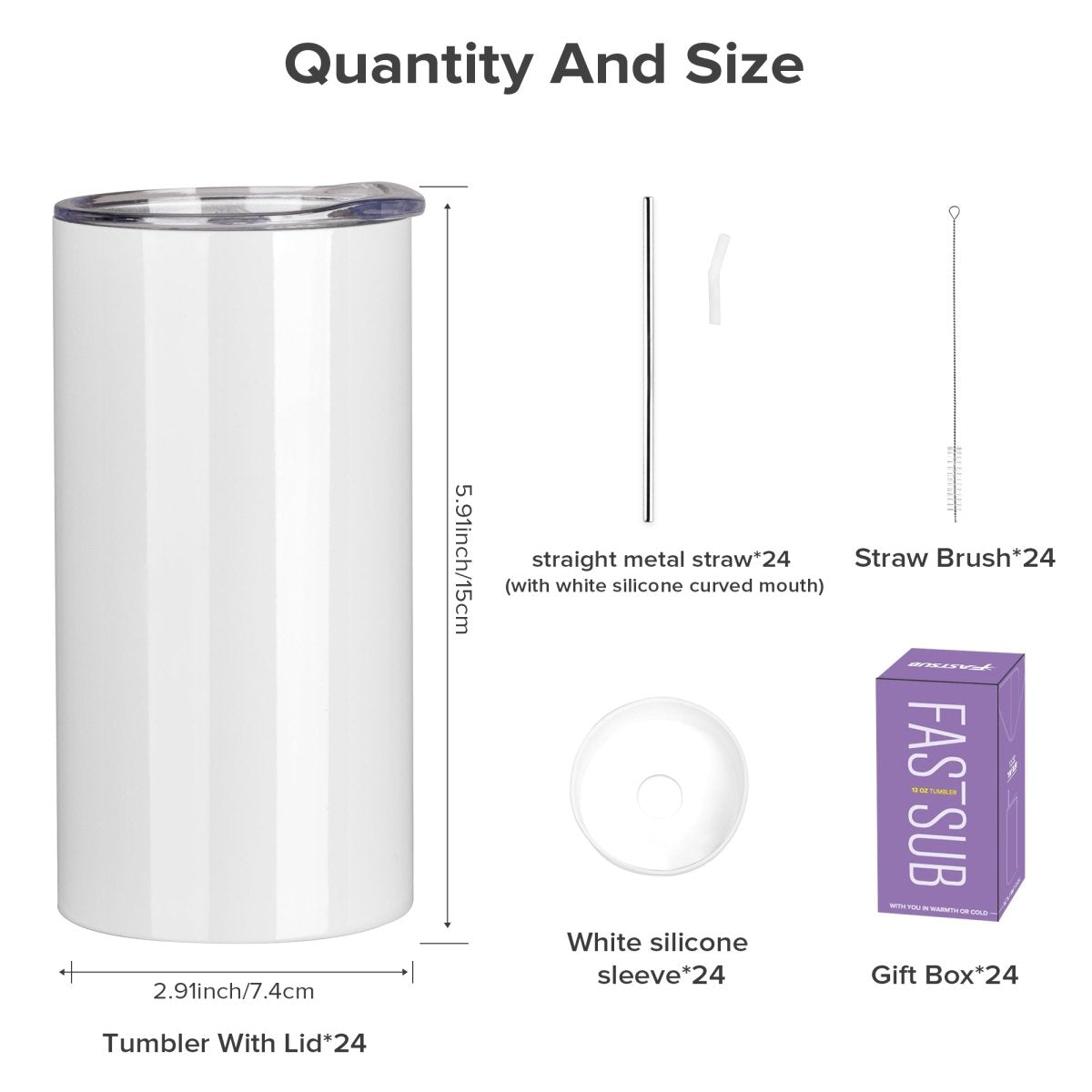 12 oz Sublimation Skinny Tumbler - 24 Pack - FASTSUB