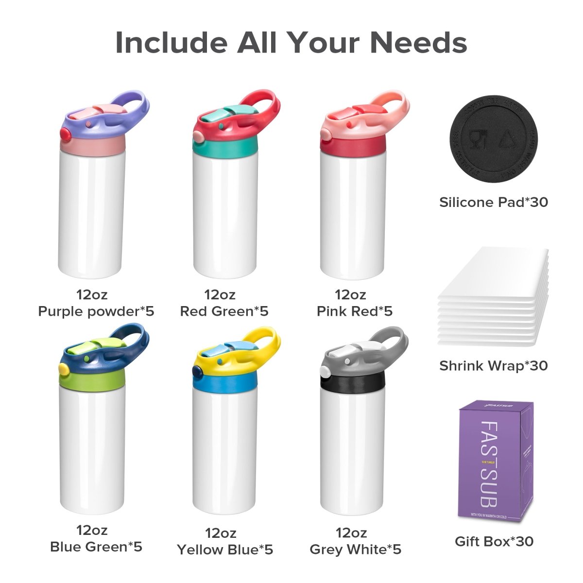 12 oz Sublimation Toddler Water Bottle - 30 Pack - FASTSUB