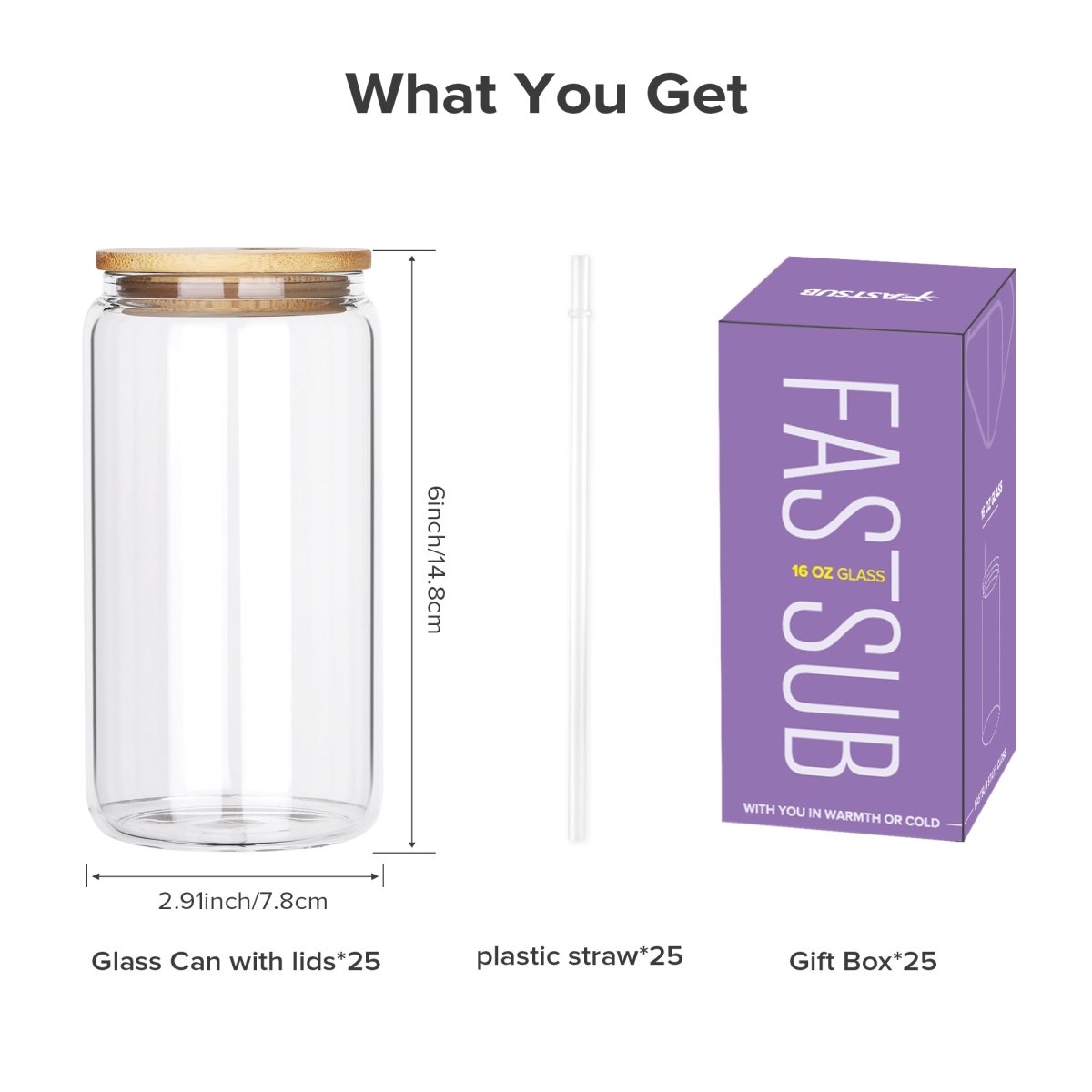 16 oz Sublimation Clear Glass Can - 25 Pack - FASTSUB