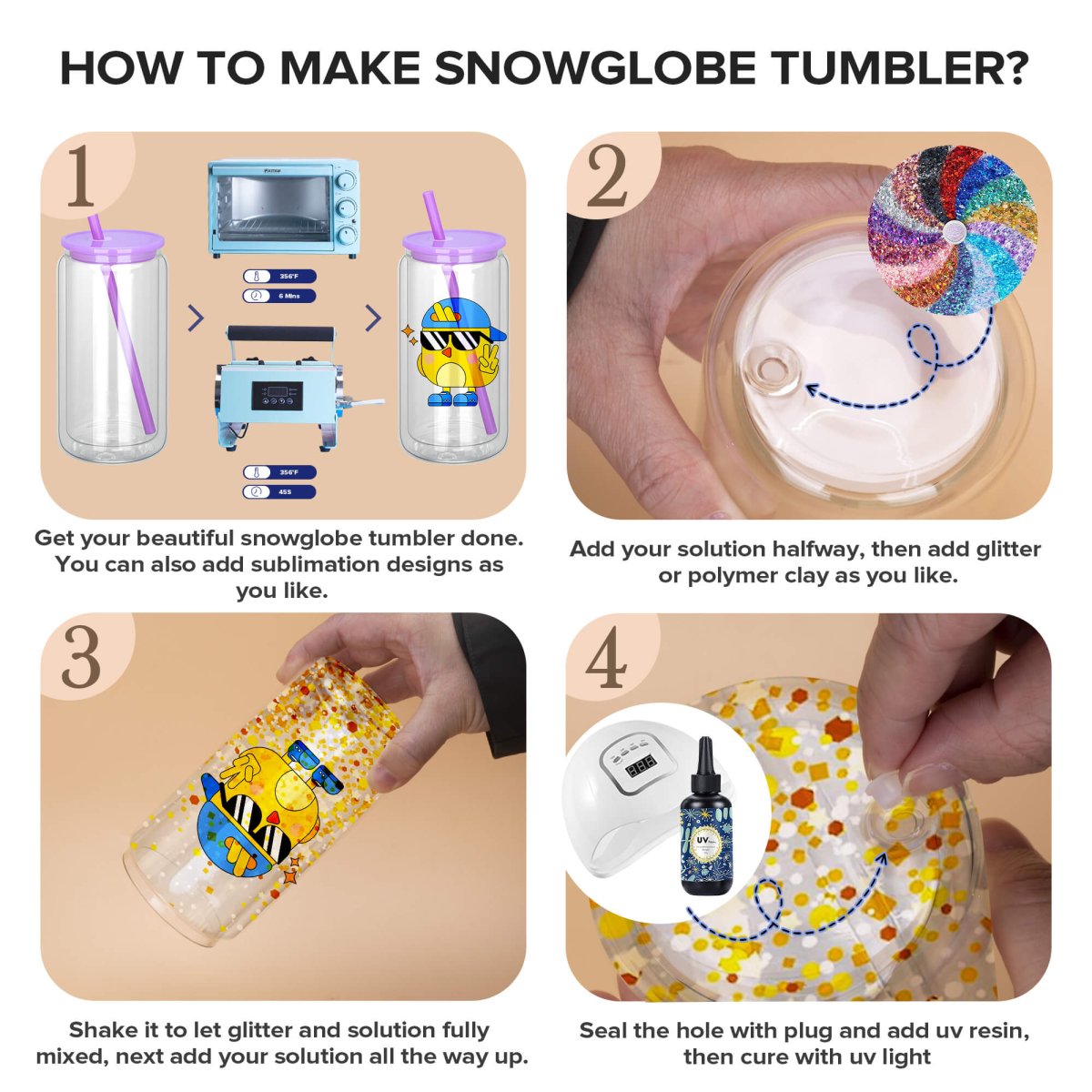 16 oz Sublimation Snow Globe Glass Tumbler - 25 Pack - FASTSUB
