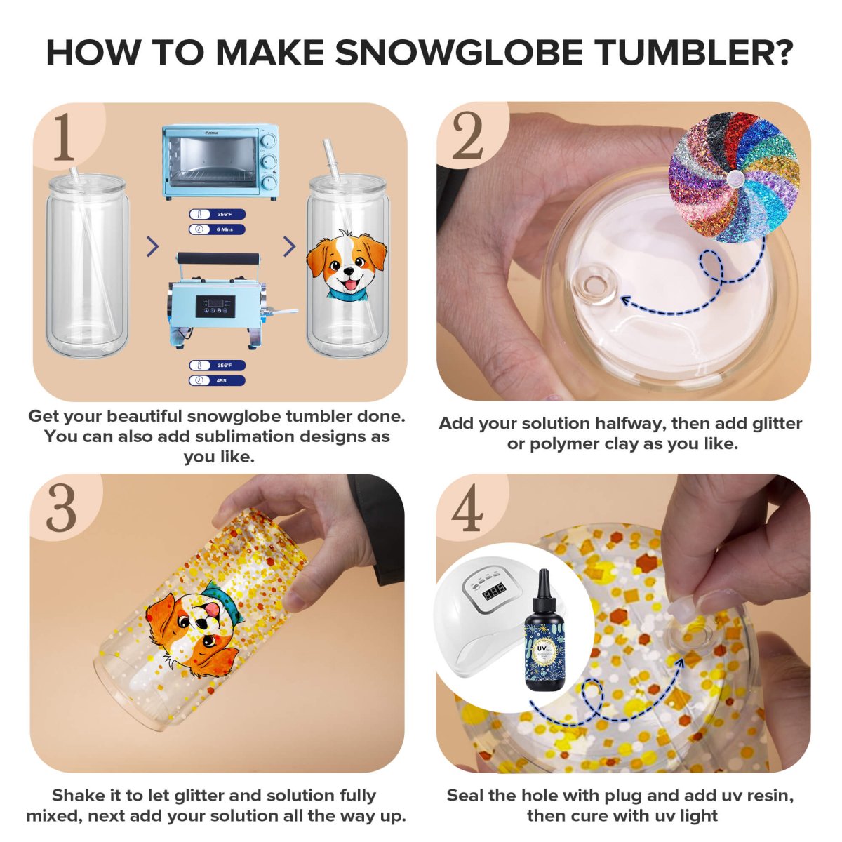 16 oz Sublimation Snow Globe Glass Tumbler - 25 Pack - FASTSUB