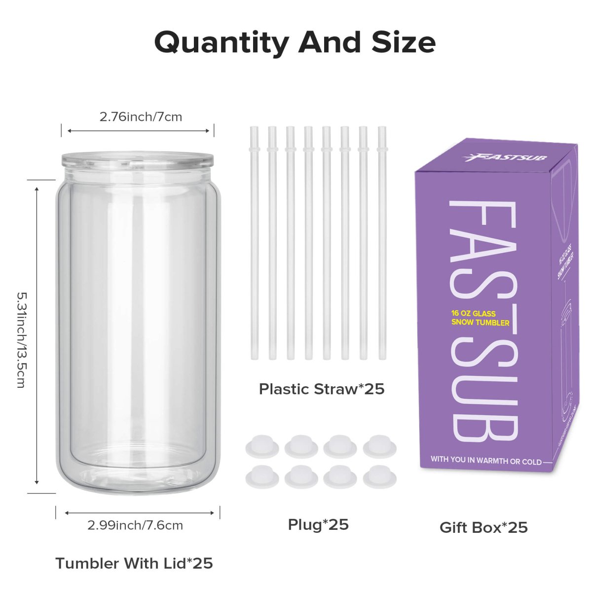 16 oz Sublimation Snow Globe Glass Tumbler - 25 Pack - FASTSUB