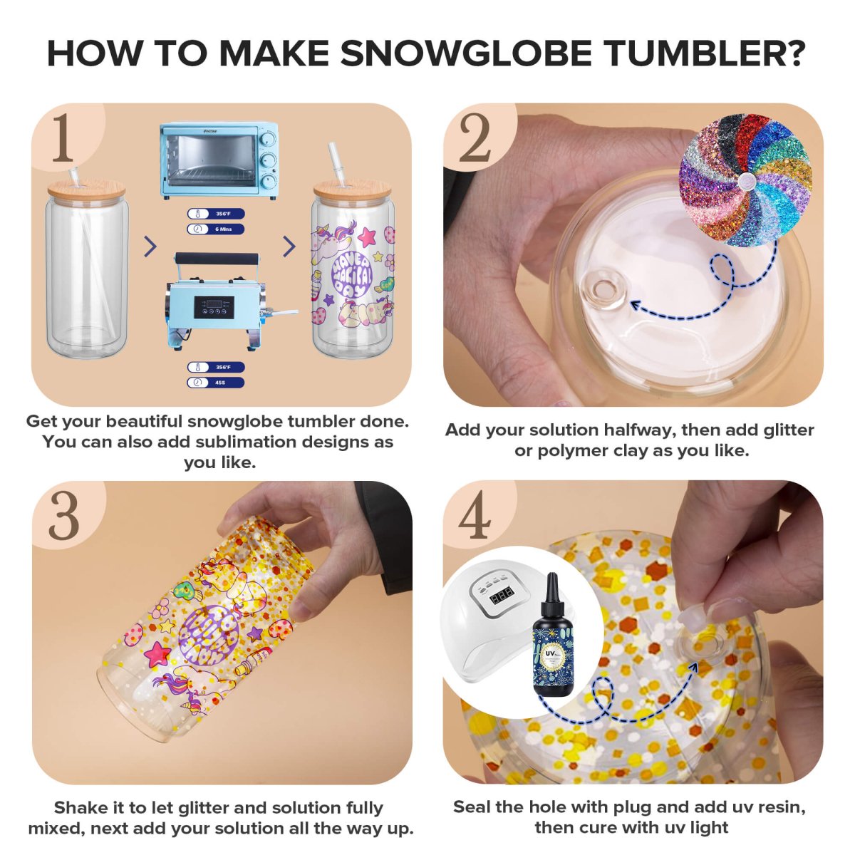 16 oz Sublimation Snow Globe Glass Tumbler - 25 Pack - FASTSUB