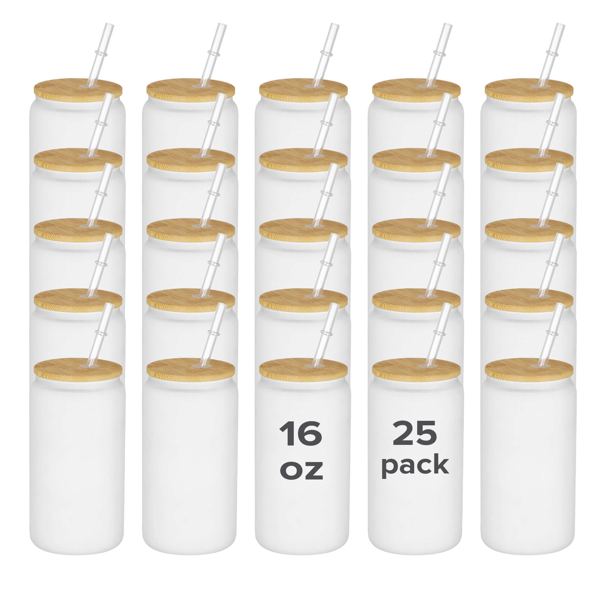 16 oz glass cups wholesale, 16oz Frosted Glass Sublimation Tumbler | 25 Pack - FASTSUB, 16 oz glass cups with lids wholesale