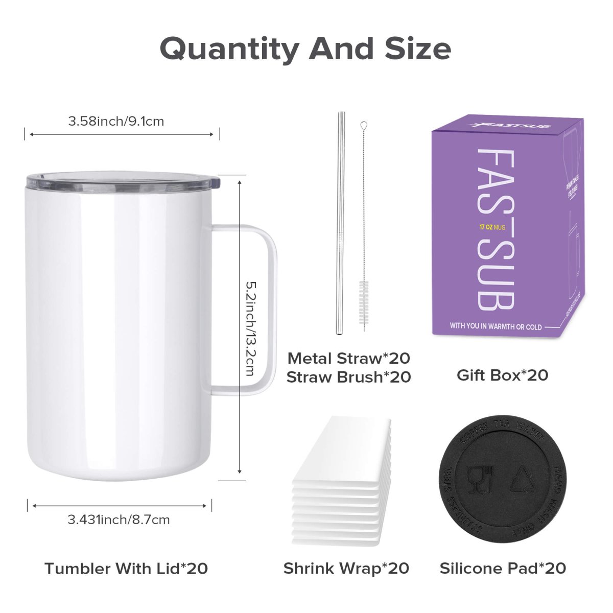 17 oz Sublimation Mug - 20 Pack - FASTSUB