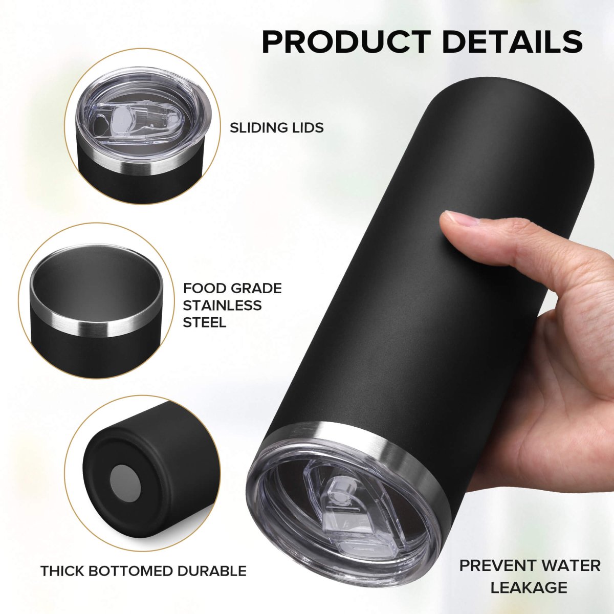 20 oz Powder Coated Skinny Tumbler Black - 20 Pack - FASTSUB