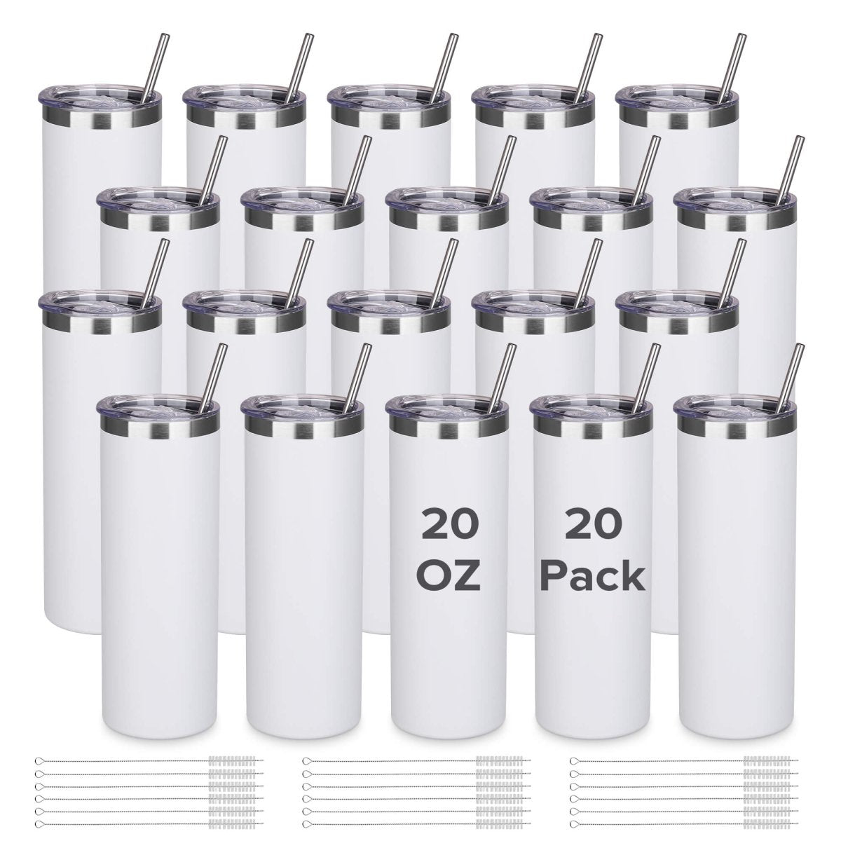 20 oz Powder Coated Skinny Tumbler White - 20 Pack - FASTSUB