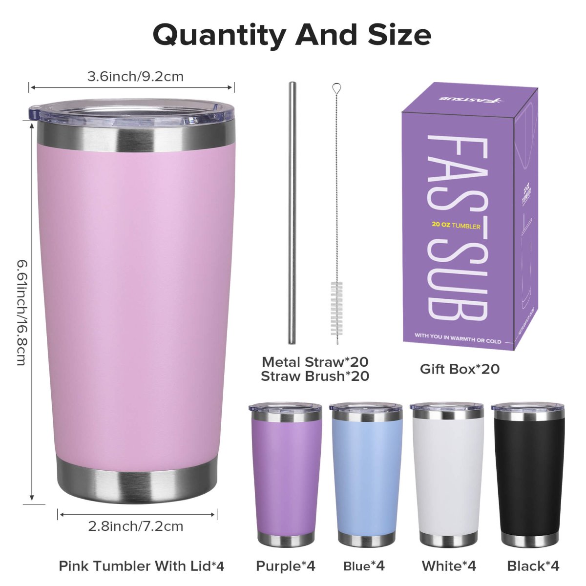 20 oz Powder Coated Tumbler - 20 Pack - FASTSUB