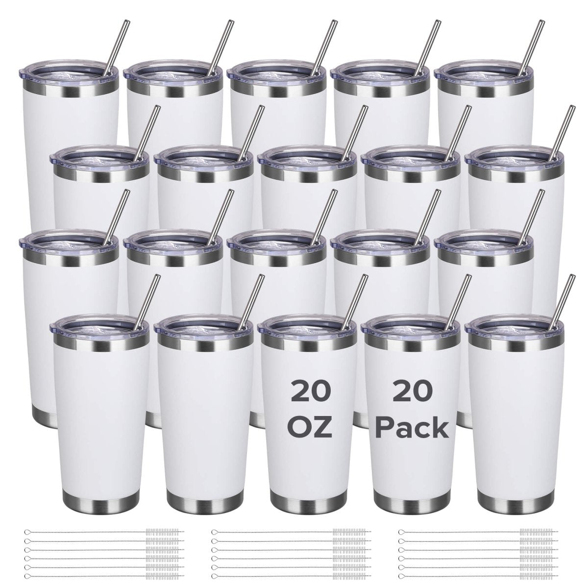 20 oz Powder Coated Tumbler White - 20 Pack - FASTSUB