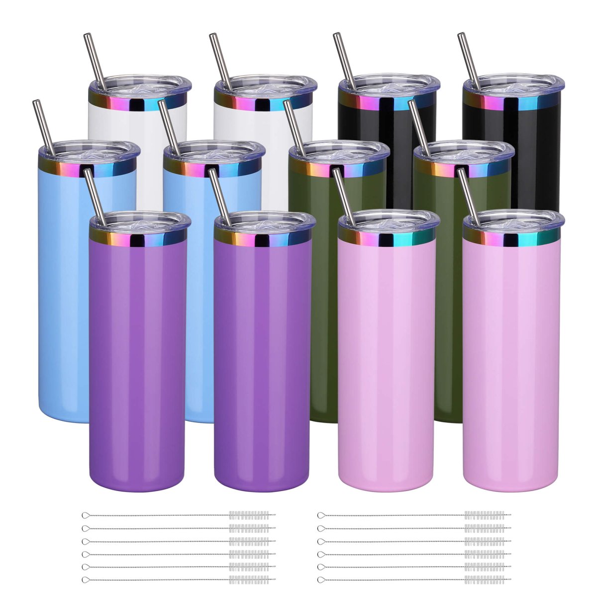 20 oz Rainbow Plated Skinny Tumbler - 12 Pack - FASTSUB