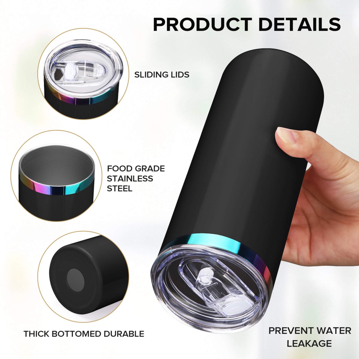 20 oz Rainbow Plated Skinny Tumbler Black - 12 Pack - FASTSUB