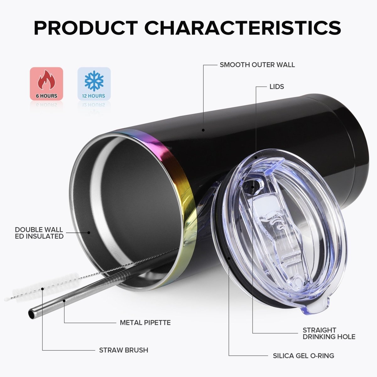 20 oz Rainbow Plated Tumbler Black - 12 Pack - FASTSUB