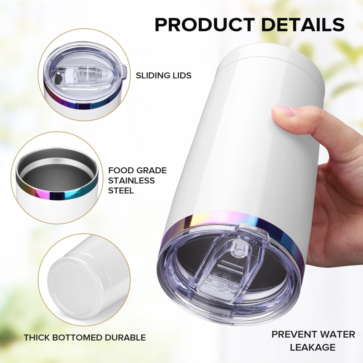 20 oz Rainbow Plated Tumbler White - 12 Pack - FASTSUB