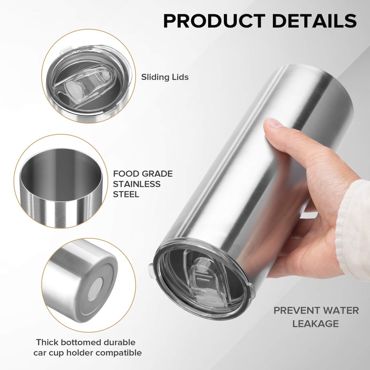 20 oz Skinny Stainless Steel Duo Tumbler - 20 Pack - FASTSUB