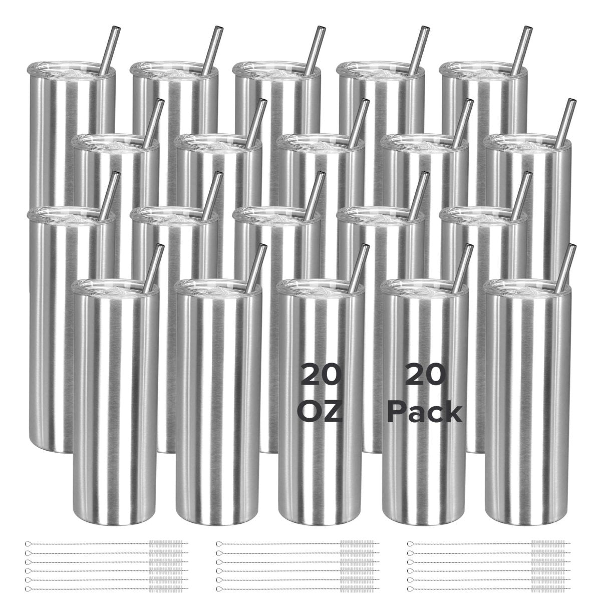 20 oz Skinny Stainless Steel Tumbler - 20 Pack - FASTSUB