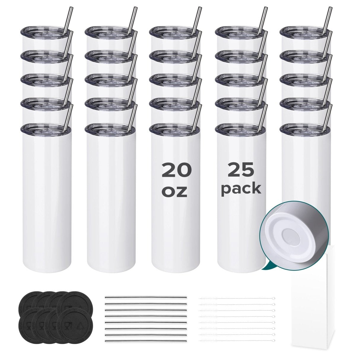20 oz Sublimation Edge Skinny Tumbler - 25 Pack - FASTSUB