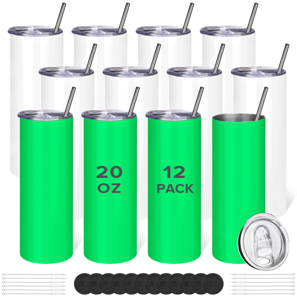 20 oz Sublimation Glow Skinny Tumbler - 12 Pack - FASTSUB