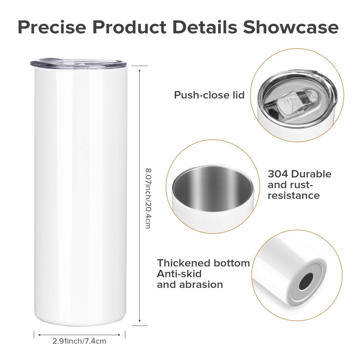 20 oz Sublimation Glow Skinny Tumbler - 12 Pack - FASTSUB