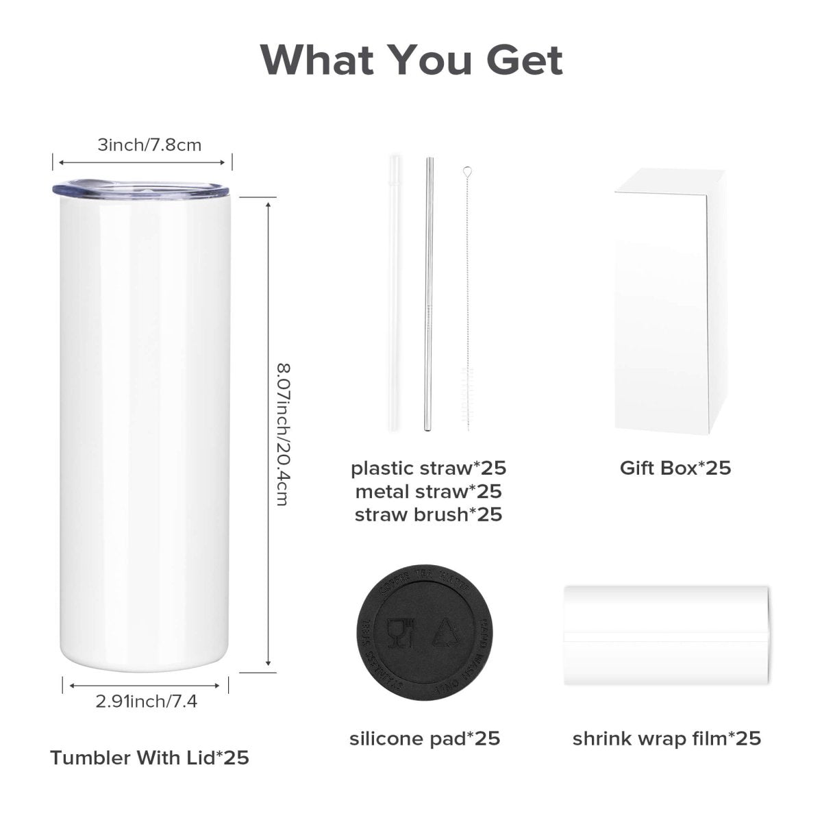 20 oz Sublimation Skinny Tumbler - 25 Pack - FASTSUB