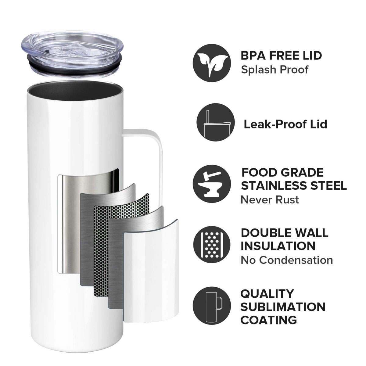 20 oz Sublimation Skinny Tumbler with Handle - 20 Pack - FASTSUB