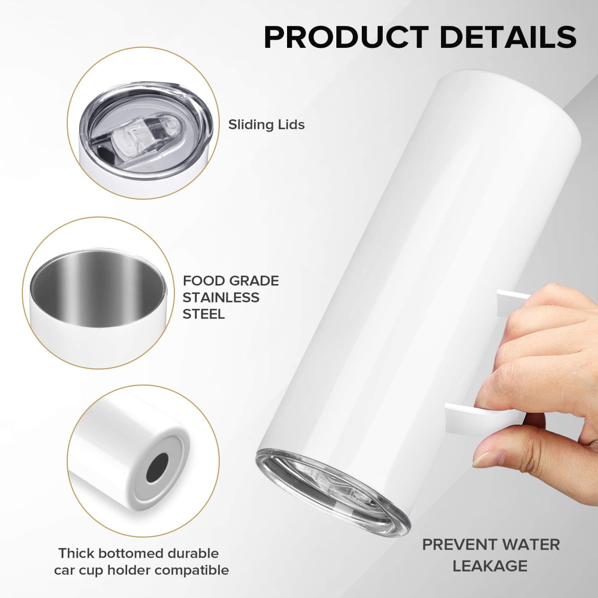 20 oz Sublimation Skinny Tumbler with Handle - 20 Pack - FASTSUB