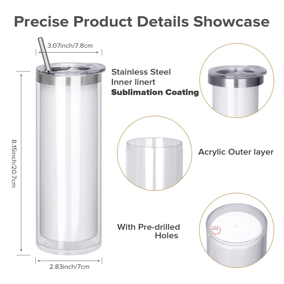 20 oz Sublimation Snow Globe Skinny Tumbler - 25 Pack - FASTSUB