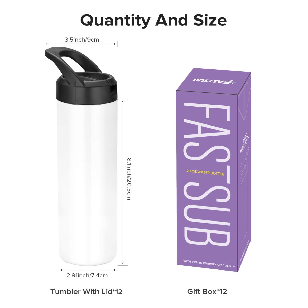 20 oz Sublimation Sports Water Bottle - 12 Pack - FASTSUB