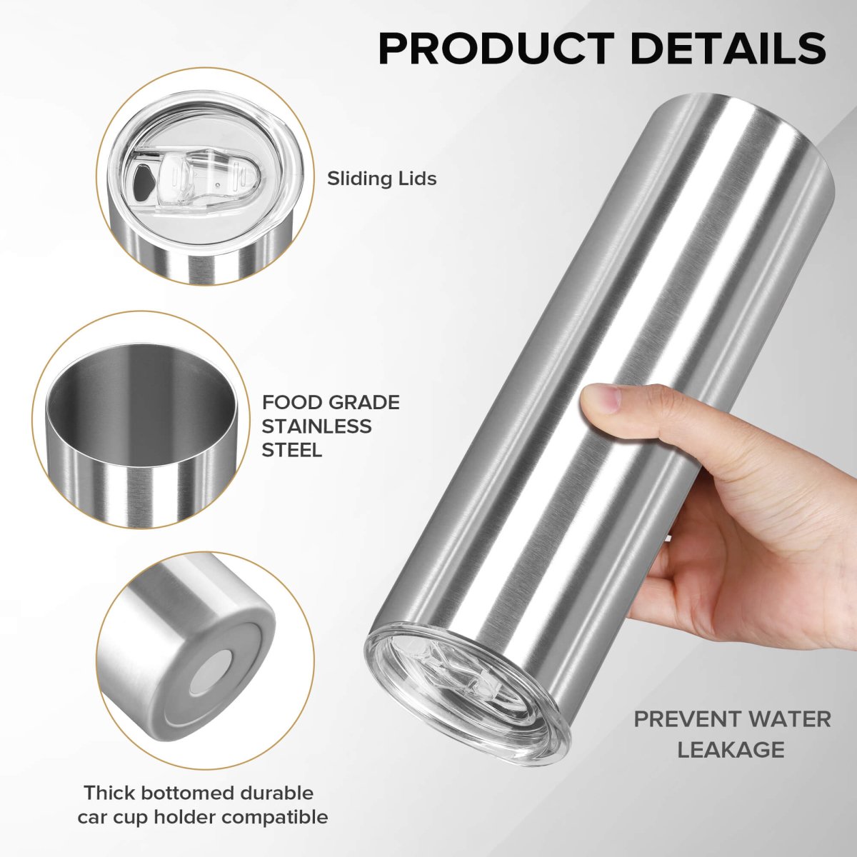 30 oz Skinny Stainless Steel Tumbler - 20 Pack - FASTSUB