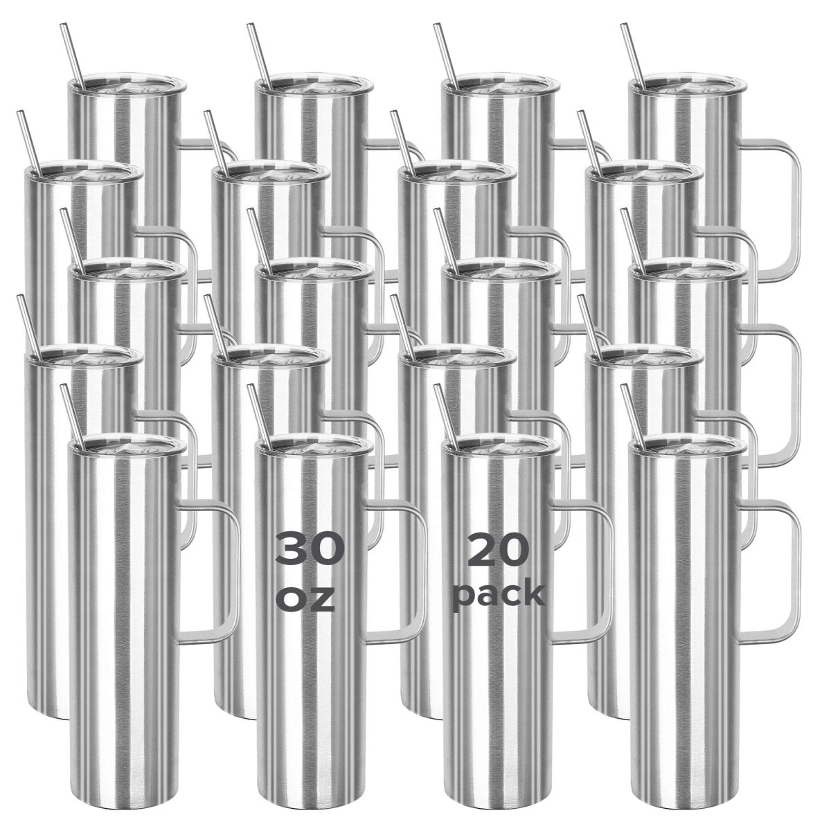 30 oz Skinny Stainless Steel Tumbler with Handle - 20 Pack - FASTSUB