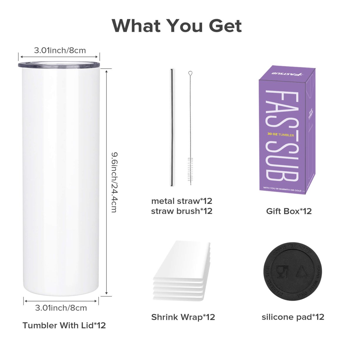 30 oz Sublimation Skinny Tumbler - 12 Pack - FASTSUB