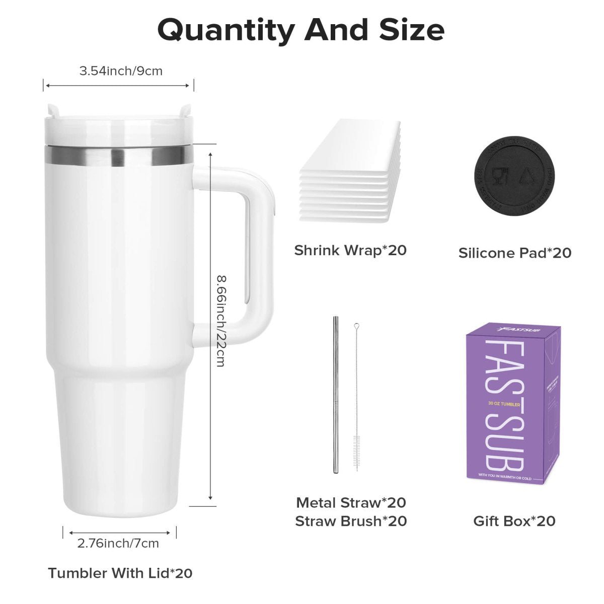 30 oz Sublimation Tumbler with Handle - 20 Pack - FASTSUB