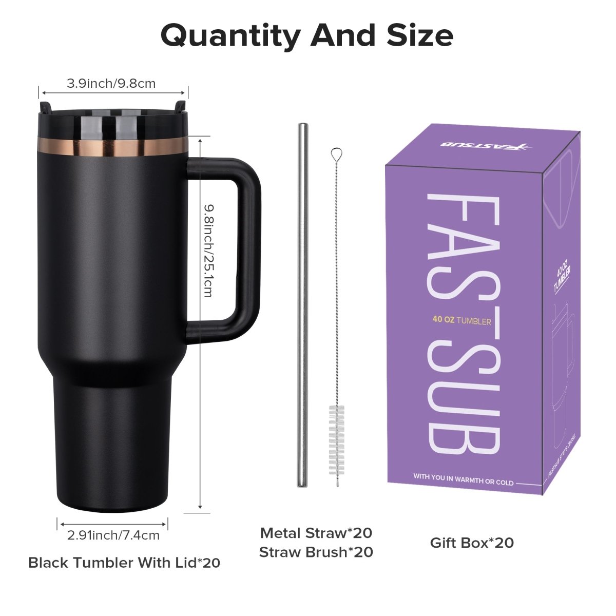 40 oz Gold Plated Tumbler Black - 20 Pack - FASTSUB