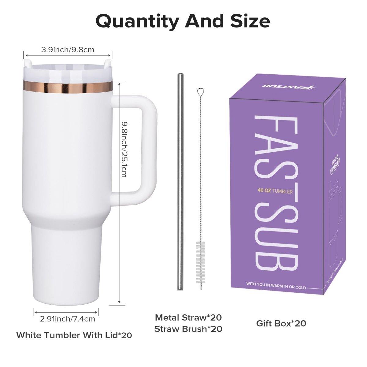 40 oz Gold Plated Tumbler White - 20 Pack - FASTSUB