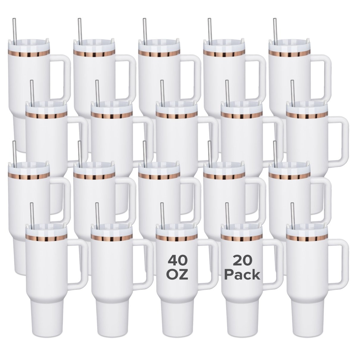 40 oz Gold Plated Tumbler White - 20 Pack - FASTSUB
