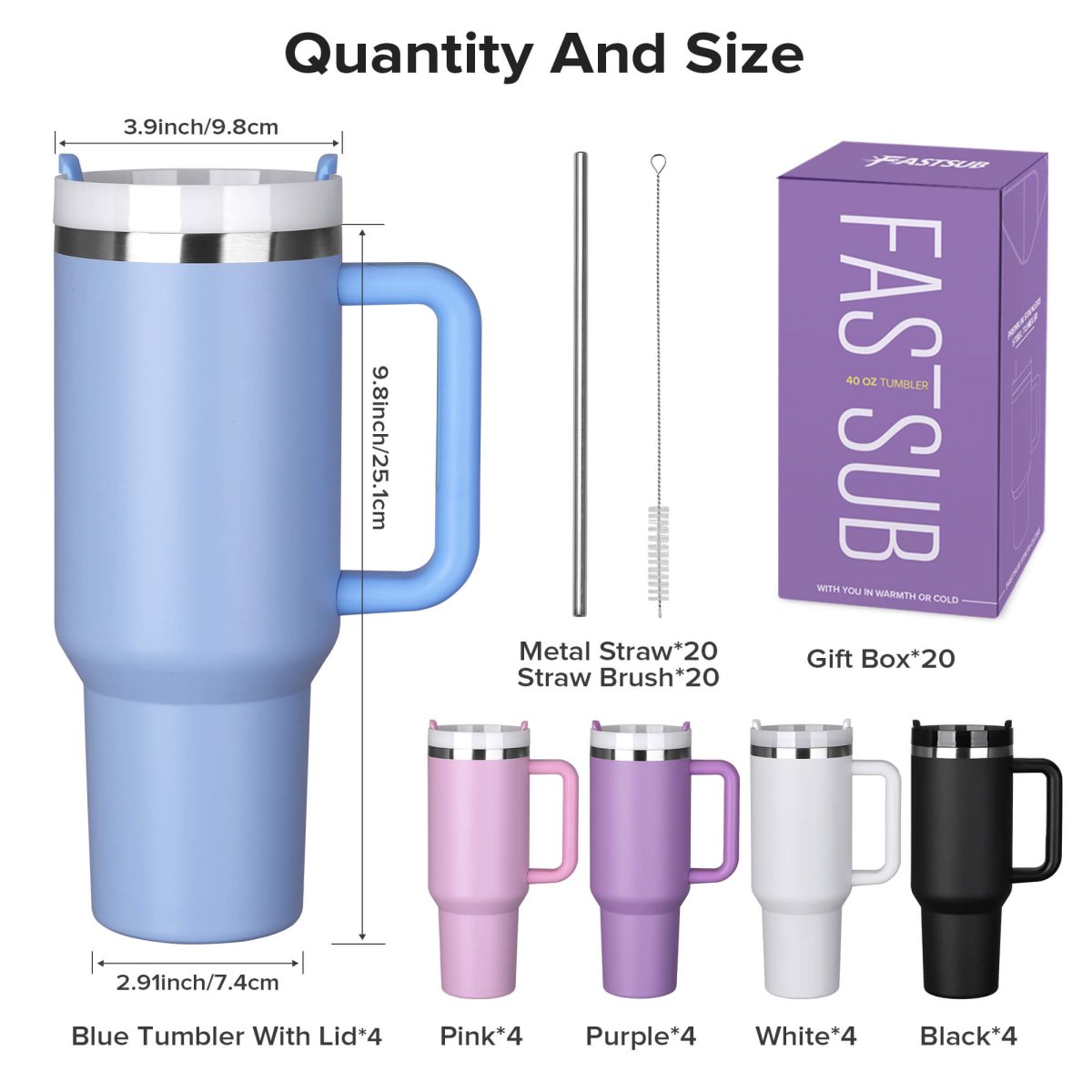 40 oz Powder Coated Tumbler - 20 Pack - FASTSUB