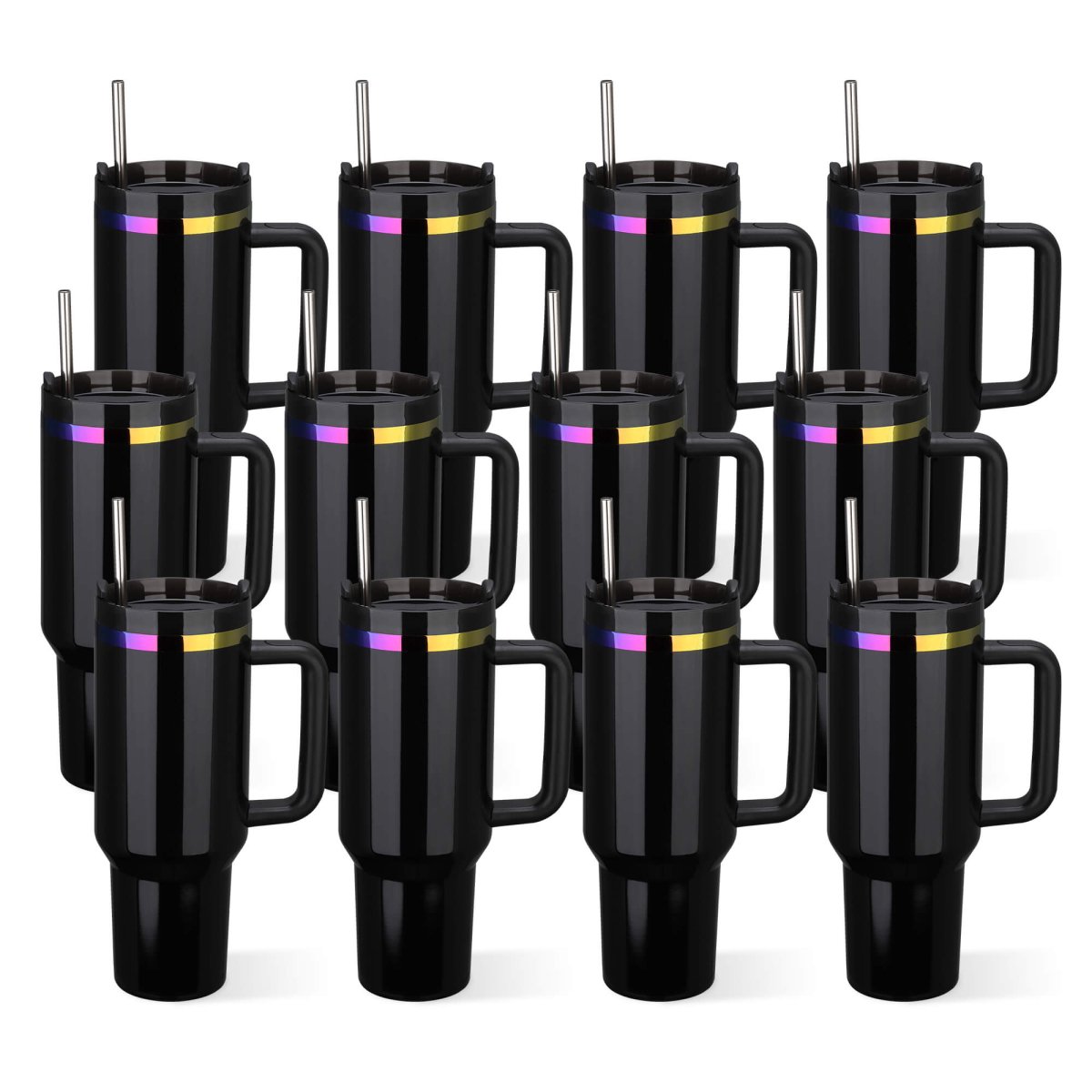 40 oz Rainbow Plated Tumbler Black - 12 Pack - FASTSUB
