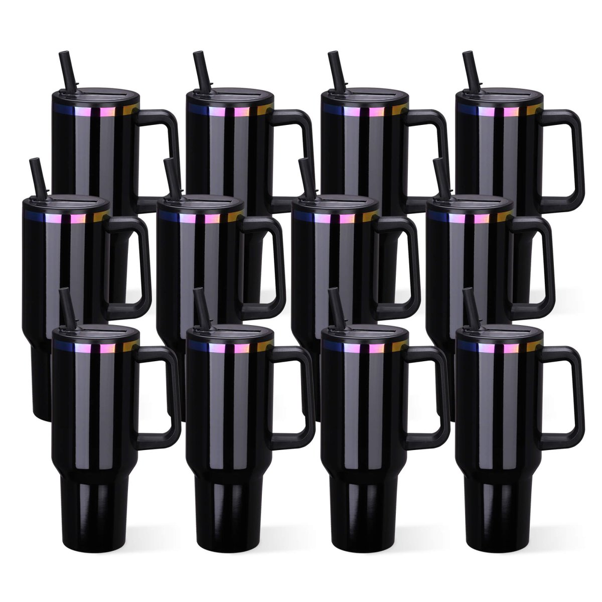 40 oz Rainbow Plated Tumbler Black - 12 Pack - FASTSUB