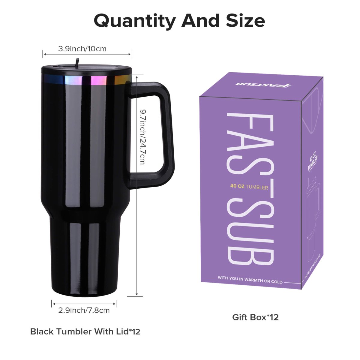 40 oz Rainbow Plated Tumbler Black - 12 Pack - FASTSUB
