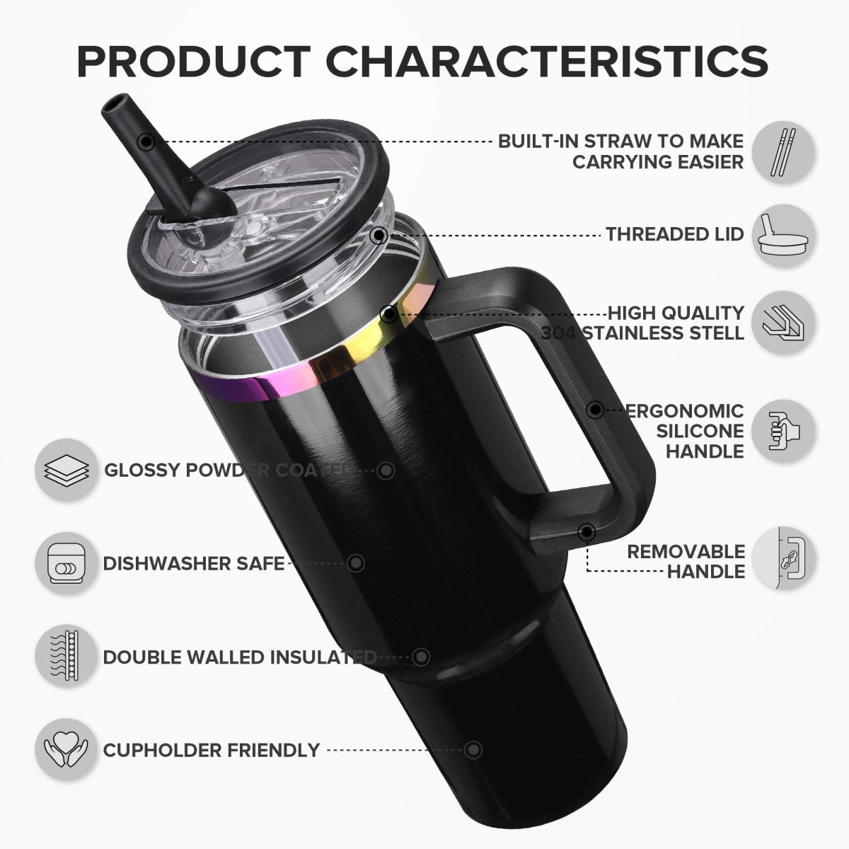 40 oz Rainbow Plated Tumbler Black - 12 Pack - FASTSUB