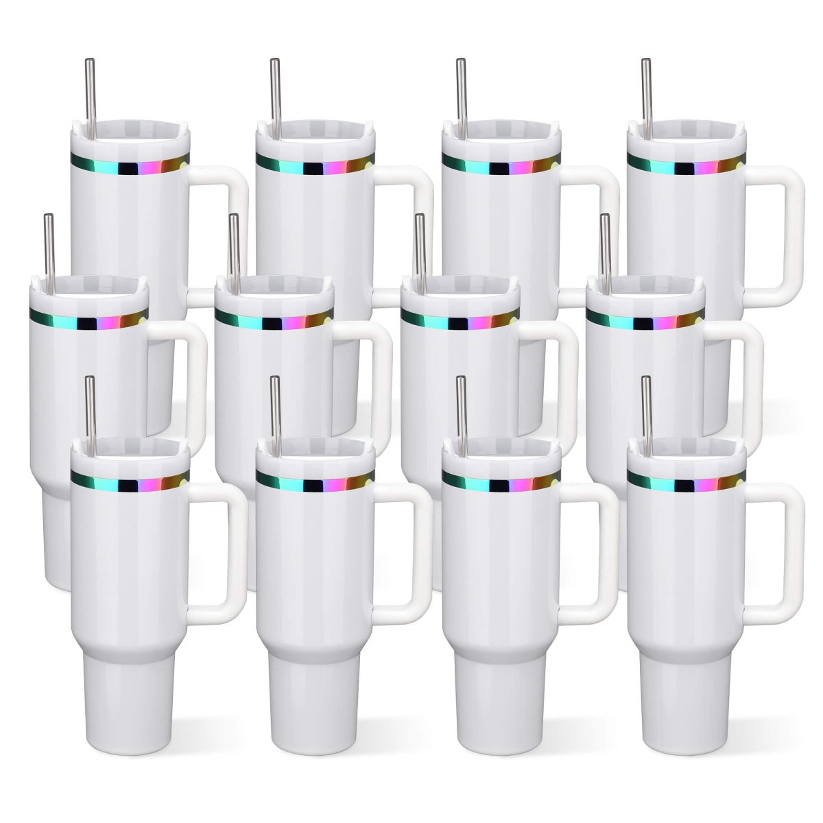 40 oz Rainbow Plated Tumbler White - 12 Pack - FASTSUB