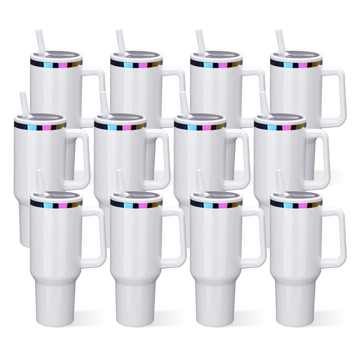 40 oz Rainbow Plated Tumbler White - 12 Pack - FASTSUB