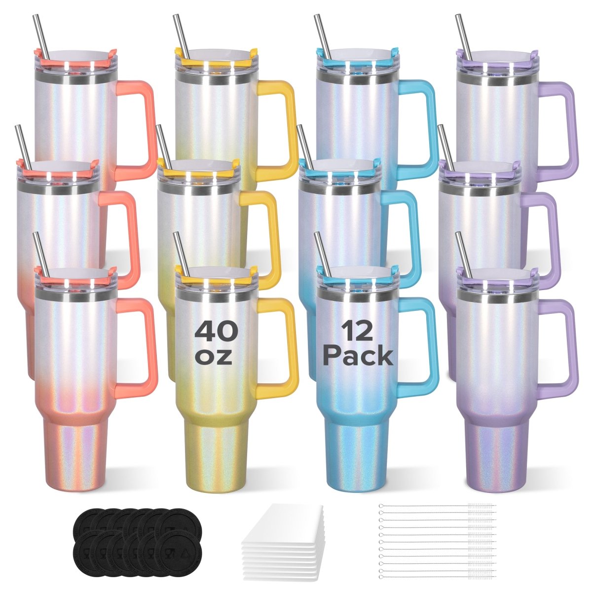 40 oz Sublimation Holographic Color Tumbler - 12 Pack - FASTSUB